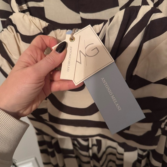 NWT ANTONIO MELANI Style Somers Swirl Print Linen Blend Straw Trim Two Piece Set - Picture 13 of 13